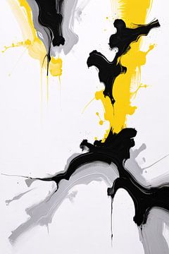 Abstraction dynamique en noir et jaune sur De Muurdecoratie