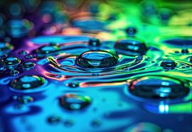 Wassertröpfchen auf schillernder Oberfläche von Markus Gann