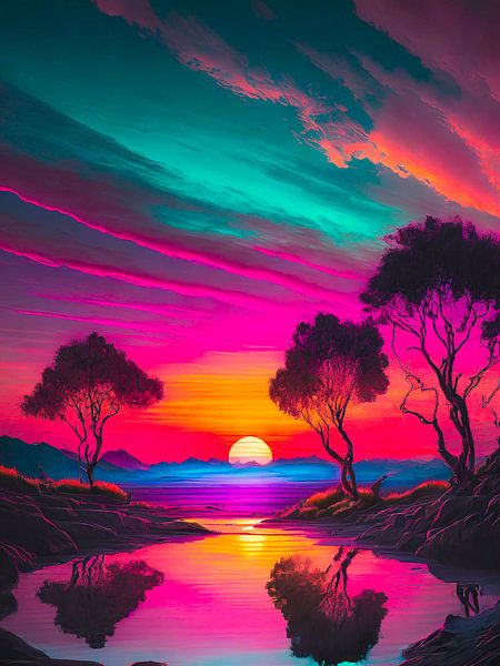 Neon Sonnenuntergang am Strand von Mustafa Kurnaz