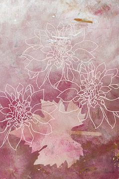 Florale Elemente auf abstraktem 'Grungy' Hintergrund in warmen Rosa-Tönen von Behindthegray