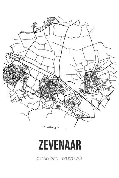 Zevenaar (Gelderland) | Map | Black and white by Prints of Place