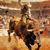Cowboy and Bull – Fine Art Oil Painting by Mellow Art