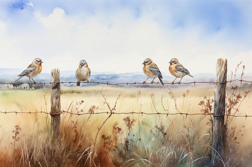 Oiseaux dans un pré