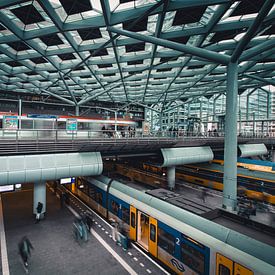 Drukte van jewelste op Den Haag Centraal Station van Arthur Scheltes