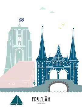 Skyline illustratie provincie Friesland in kleur van Mevrouw Emmer