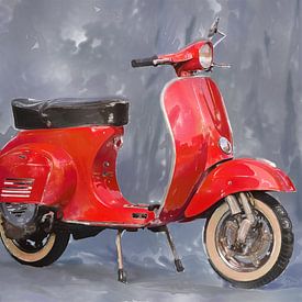 Italienische Nostalgie – Roter Roller als Aquarell-Kunstwerk von Ingo Laue