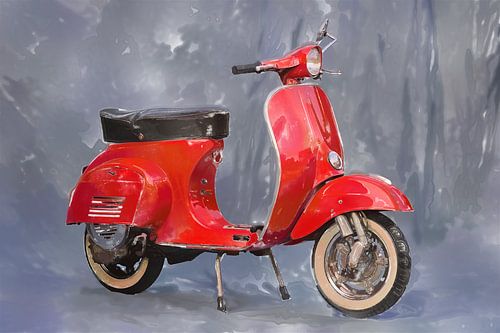 Italian nostalgia – red scooter as a watercolour artwork by Ingo Laue