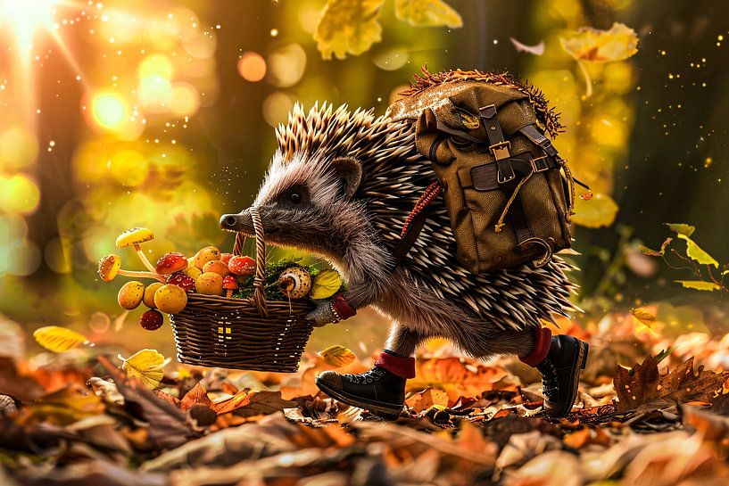 Hedgehog with autumn basket and backpack by Art & Soul Creations