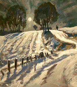 Südlimburger Feld mit Schnee bei Vollmond