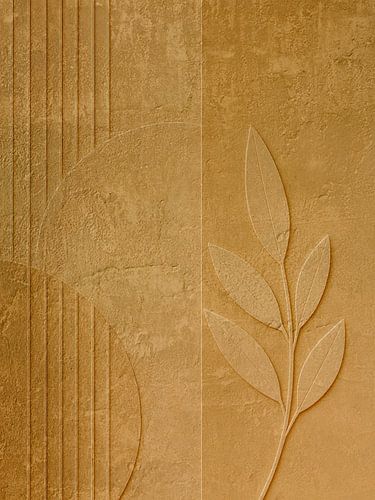 Goldenes botanisches Relief - Abstrakte Blätter in Ocker und Textur
