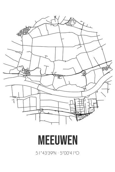 Meeuwen (North Brabant) | Map | Black and White by Prints of Place