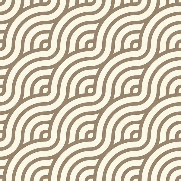 Abstraktes geometrisches Wellenmuster in Braun und Weiß von Abstrakte minimalistische Kunst