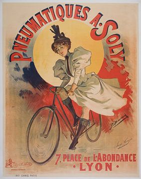 Affiche publicitaire Pneumatiques A. Soly sur Peter Balan