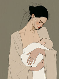 Moeder met slapende baby van Lina van Oers
