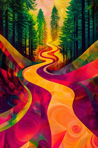 Chemin coloré dans la forêt