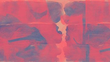 Abstrakte Formen in Rot, Blau, Beige von Dina Dankers