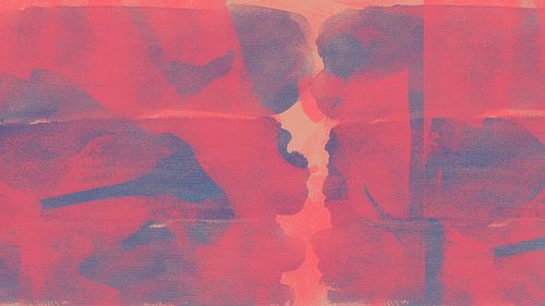 Abstracte vormen in rood, blauw, beige