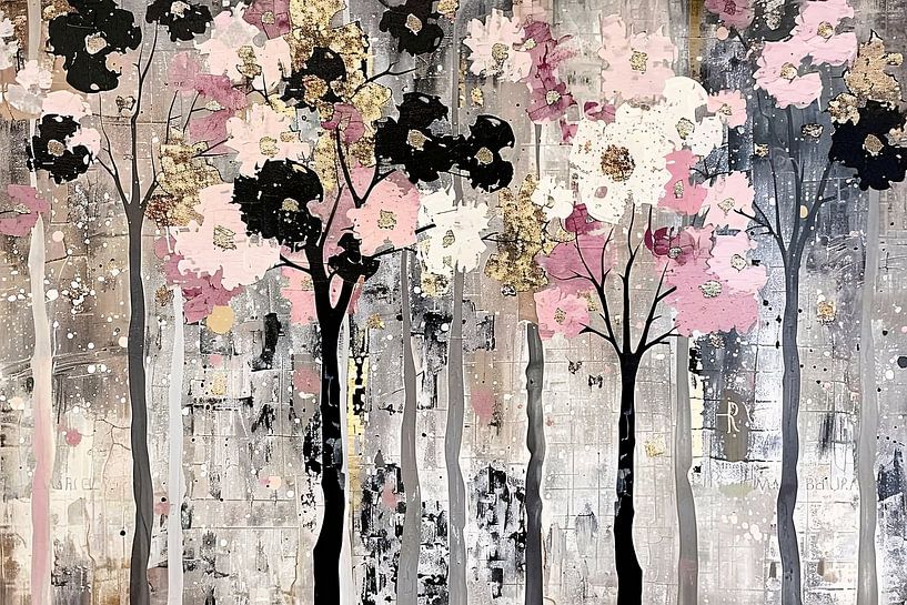 Abstract modern trees with flowers by Art & Soul Creations