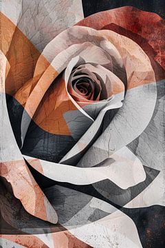 Sepia-Töne Rose mit geometrischer Abstraktion von De Muurdecoratie