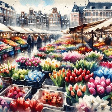 Bloemenmarkt Amsterdam van Leonie Wagenaar