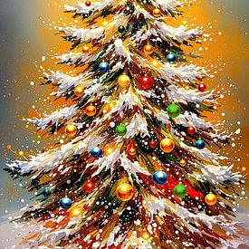 Abstract Christmas tree in the glowing silence of winter: a scene of light, snow and dancing flakes by Frank Bittner
