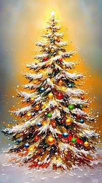 Abstract Christmas tree in the glowing silence of winter: a scene of light, snow and dancing flakes by AidasignArt