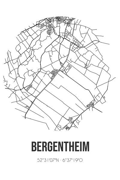 Bergentheim (Overijssel) | Landkaart | Zwart-wit van Stad & Wand