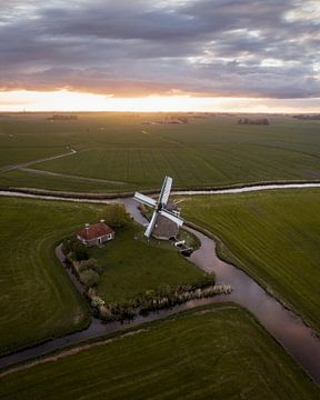 Mill in the Frisian landscape by Ewold Kooistra