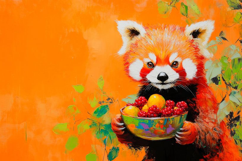 Red panda with fruit bowl by Poster Art Shop