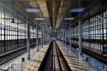 Cádiz railway station in Andalusia, bathed in evening light