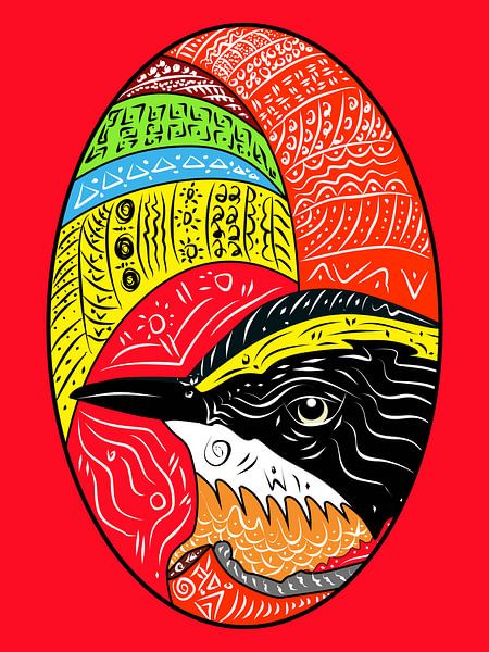 Colorful Bird Illustration with Tribal Patterns by Golden Haze Studio