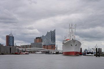 Uitzicht op de haven van Hamburg van Rolf Schnepp