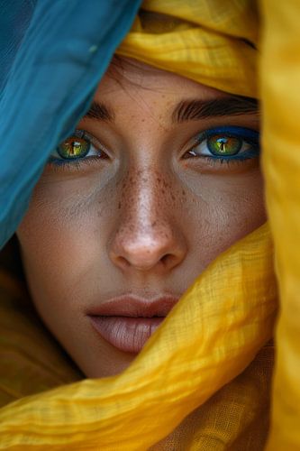 AI portrait with colours of Ukrainian flag