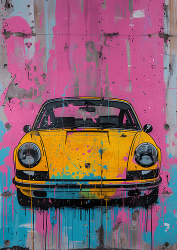 Gelber Vintage Sportwagen – Urban Pop Art Graffiti