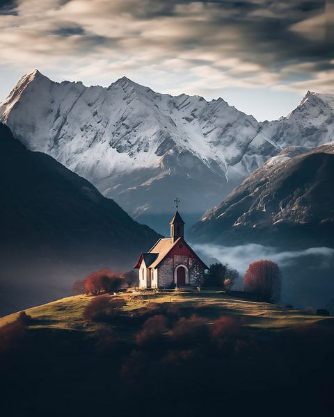 Kapelle in den Bergen von fernlichtsicht