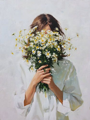 Femme avec un bouquet de marguerites