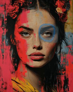 Super kleurrijk abstract portret van Carla Van Iersel