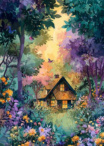 Verträumtes Waldhaus mit Schmetterlingen