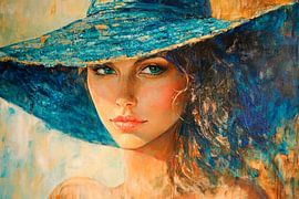 Woman with blue summer cap and eye contact by Poster Art Shop
