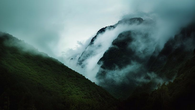 Mistige omhelzing boven de Zwitserse Alpen van The tenderness of landscape