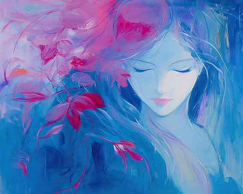 Femme fleurs | Méditation avec fleurs et bleu