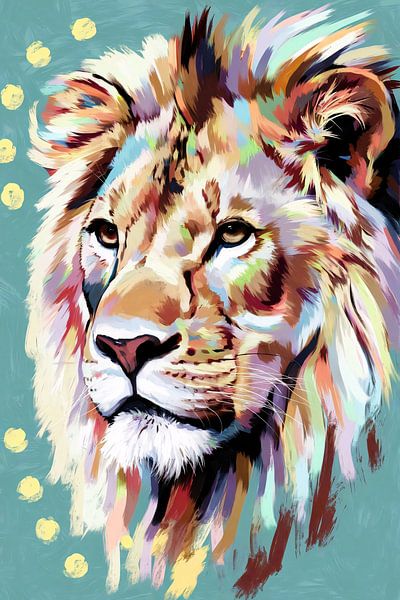 Portrait de lion coloré en Pop Art par Art & Soul Creations