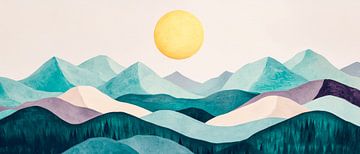 Berglandschap in zachte pastelkleuren van Poster Art Shop