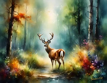 Wildlife in Watercolor - Deer 2 by Johanna's Art