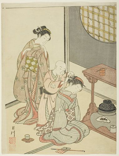 Suzuki Harunobu - Night Rain of the Tea Stand (Daisu no yau), from...