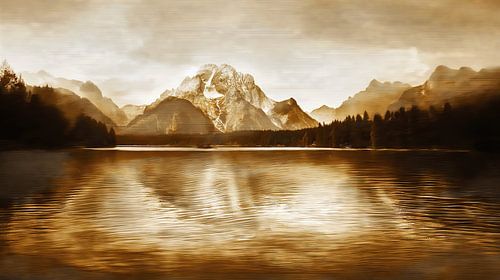 Coucher de soleil doré sur le lac