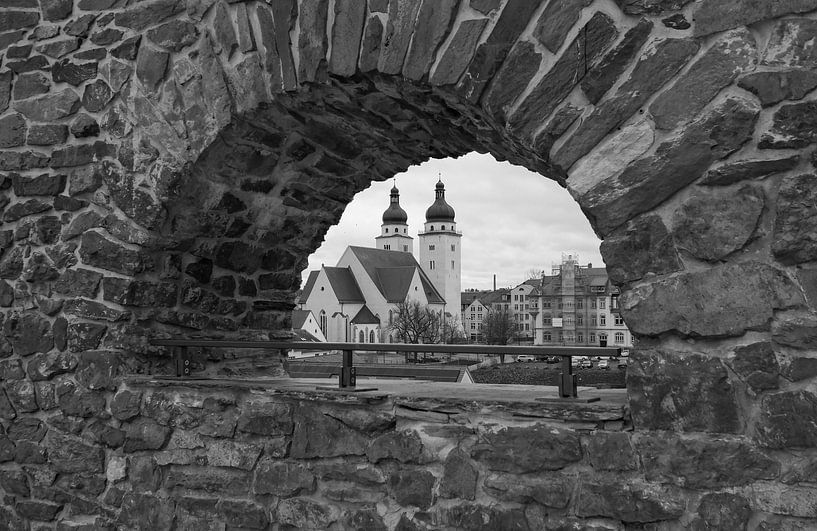 Uitzicht vanaf het kasteel in Plauen naar de stadskerk, Saksen Vogtland van Animaflora PicsStock