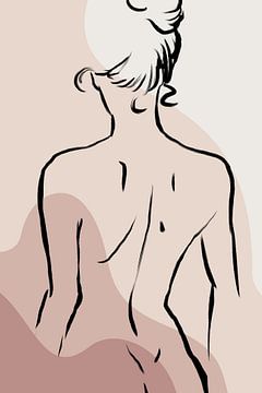 Nude Woman Line Art Drawing With Abstract Shapes In Earth Colors