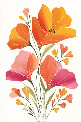 Botanische Illustration in Gelb, Rosa und Orange Nr. 1