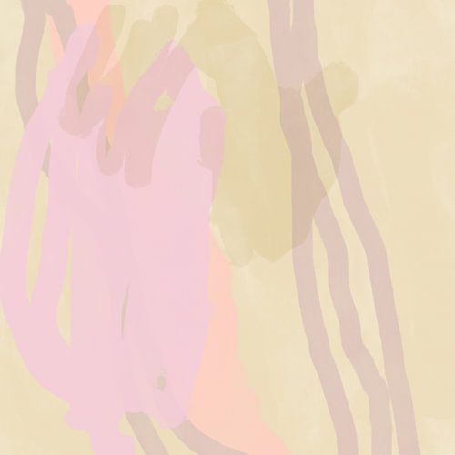 Abstract schilderij in pastelkleuren. Neonroze, geel, lichtpaars.